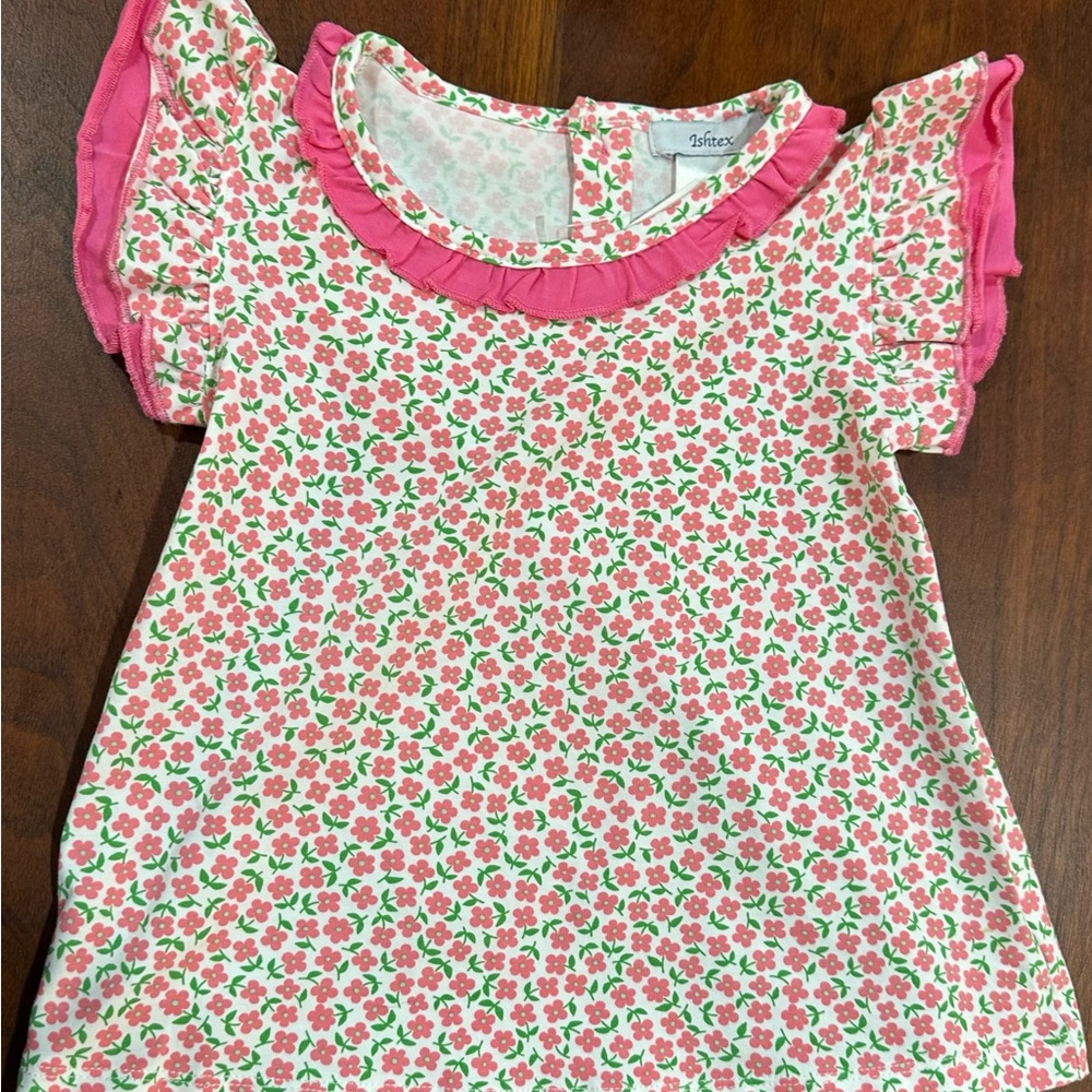 ISHTEX Pink/White Floral Girl's short set NWT size 24m/2Y - Picture 6 of 14